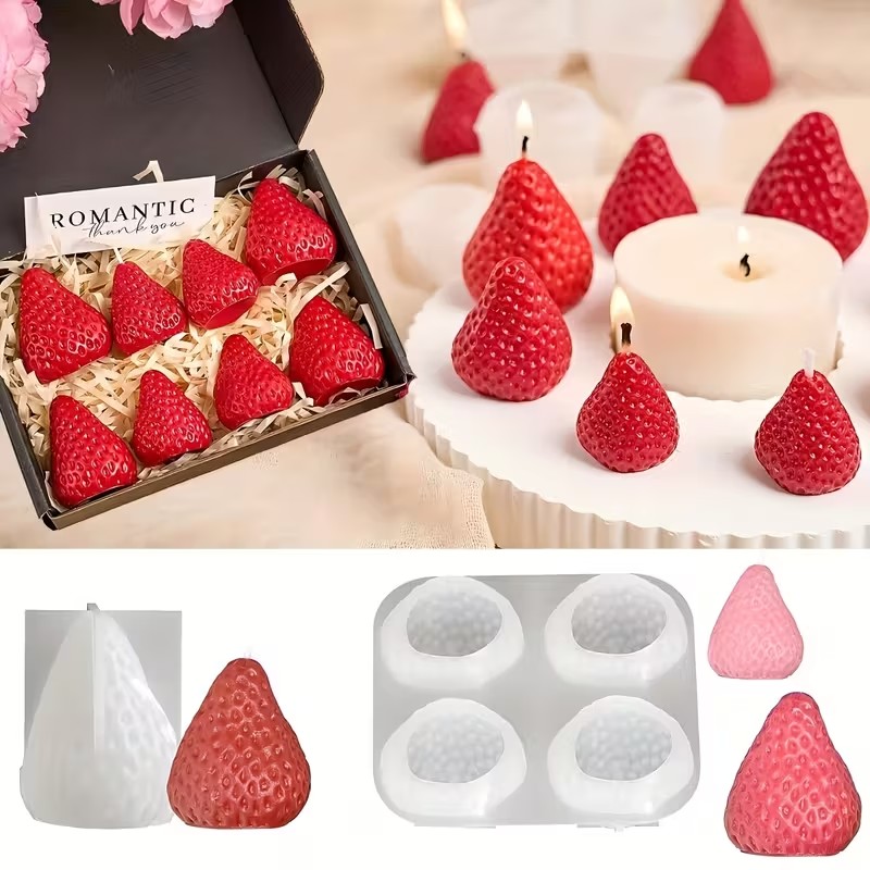 Soap Making Supplies - イチゴシリコンキャンドルモールド DIY アロマセラピー石鹸樹脂工芸品バレンタインデー結婚式誕生日ギフト作成用