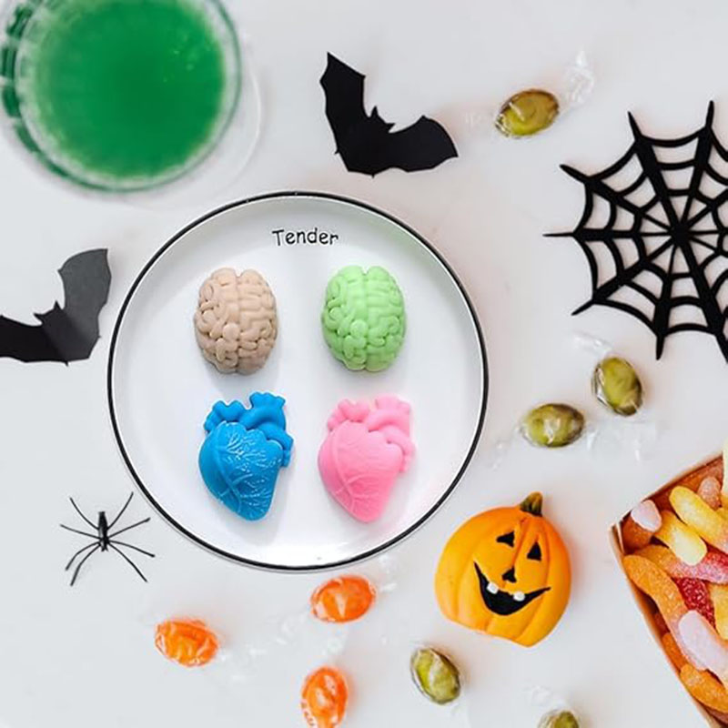 Soap Making Jelly - 人間の脳と心臓のシリコンモールド、石鹸作り用品、ハロウィン3D臓器の形、キャンドル、アイスキューブトレイ、チョコレート、ゼリー用