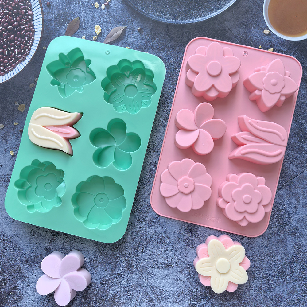 Soap Making Guide For Beginners - 様々な花の形をしたシリコンモールド、石鹸やキャンドル作り、ケーキ、チョコレート作りに適したベーキングモールド