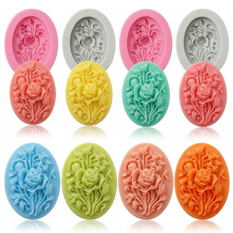 Soap Making Supplies - 花の形をしたシリコンモールド4個、簡単に型抜きでき、再利用可能なシリコンモールド、夏の手作り石鹸作りに最適、また、その他の用途にも適しています。