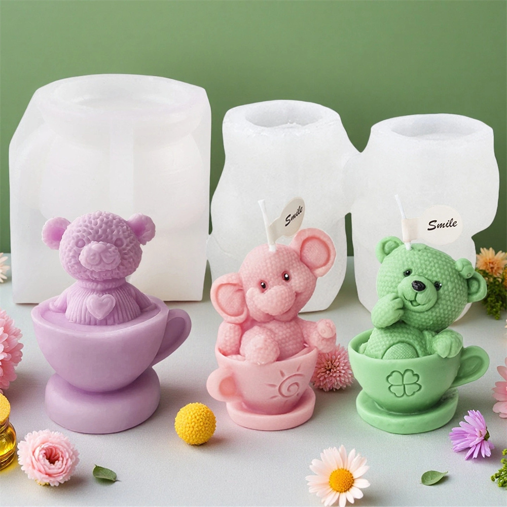 Soap Making Jug - テディベアカップシリコンモールド漫画クマキャンドルソープモールドDIYゾウアロマセラピー石膏樹脂工芸モールドホームデコレーション
