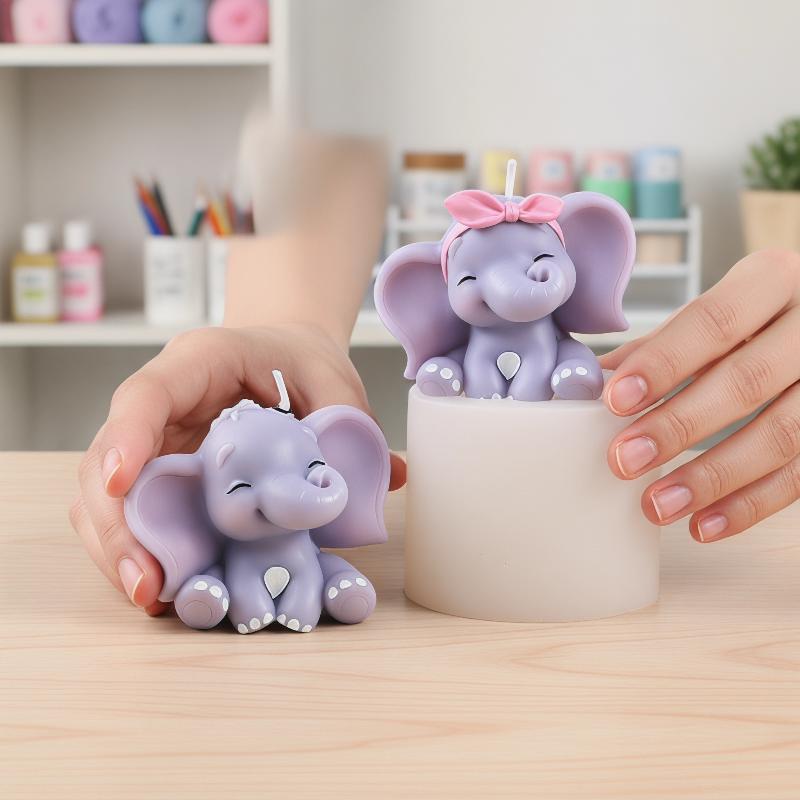 かわいい3D象型シリコンキャンドルモールド、簡単リリース、再 - Soap Making Supplies のレビューと価格