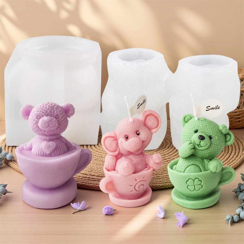 テディベアカップシリコンモールド漫画クマキャンドルソープモー - Soap Making Jug のレビューと価格